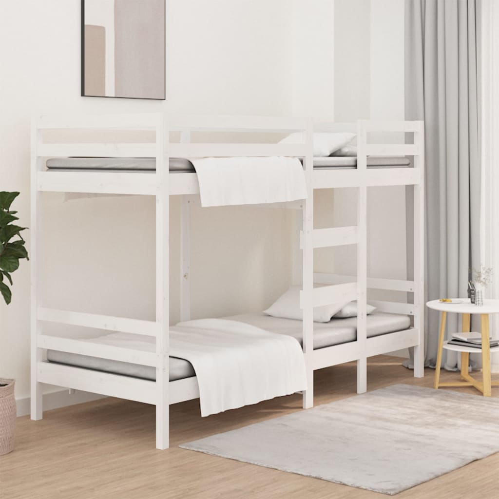Letto a Castello Bianco 75x190 cm in Legno Massello di Pino | homemem39