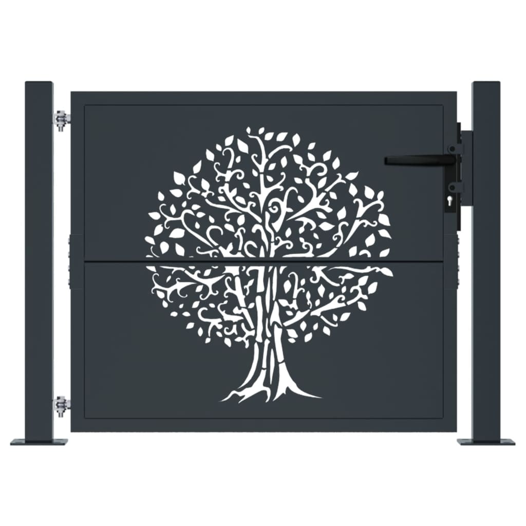 Cancello da giardino antracite 100x75 cm in acciaio con design ad albero | homemem39