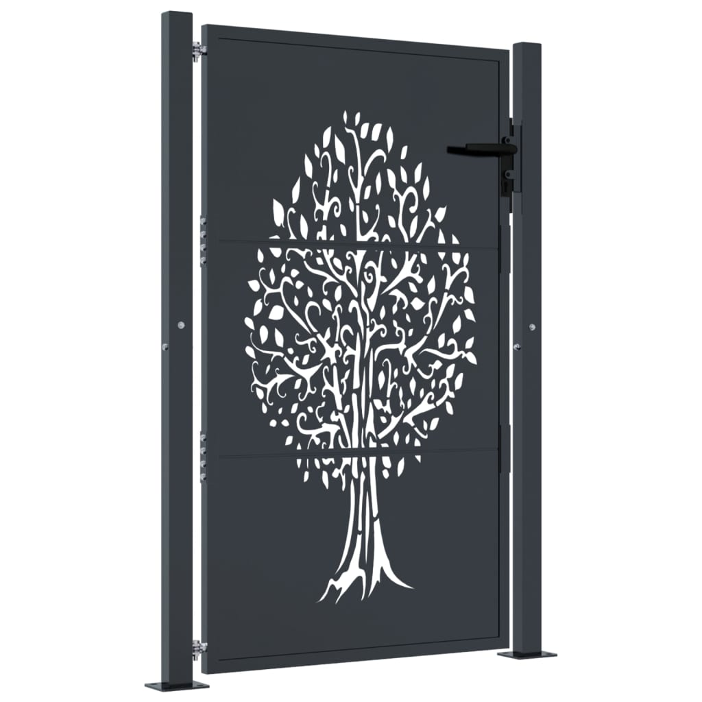 Cancello da giardino antracite 100x125 cm in acciaio con design ad albero | homemem39