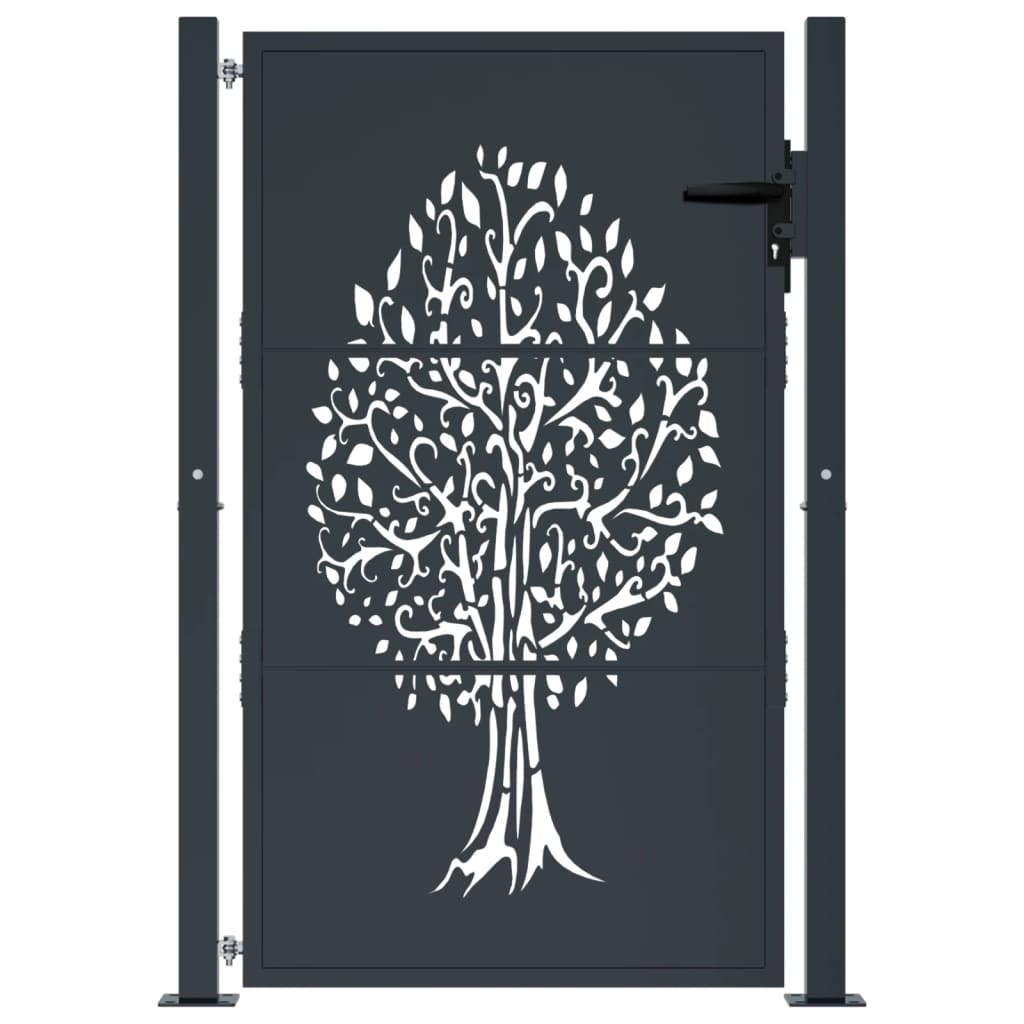 Cancello da giardino antracite 100x125 cm in acciaio con design ad albero | homemem39