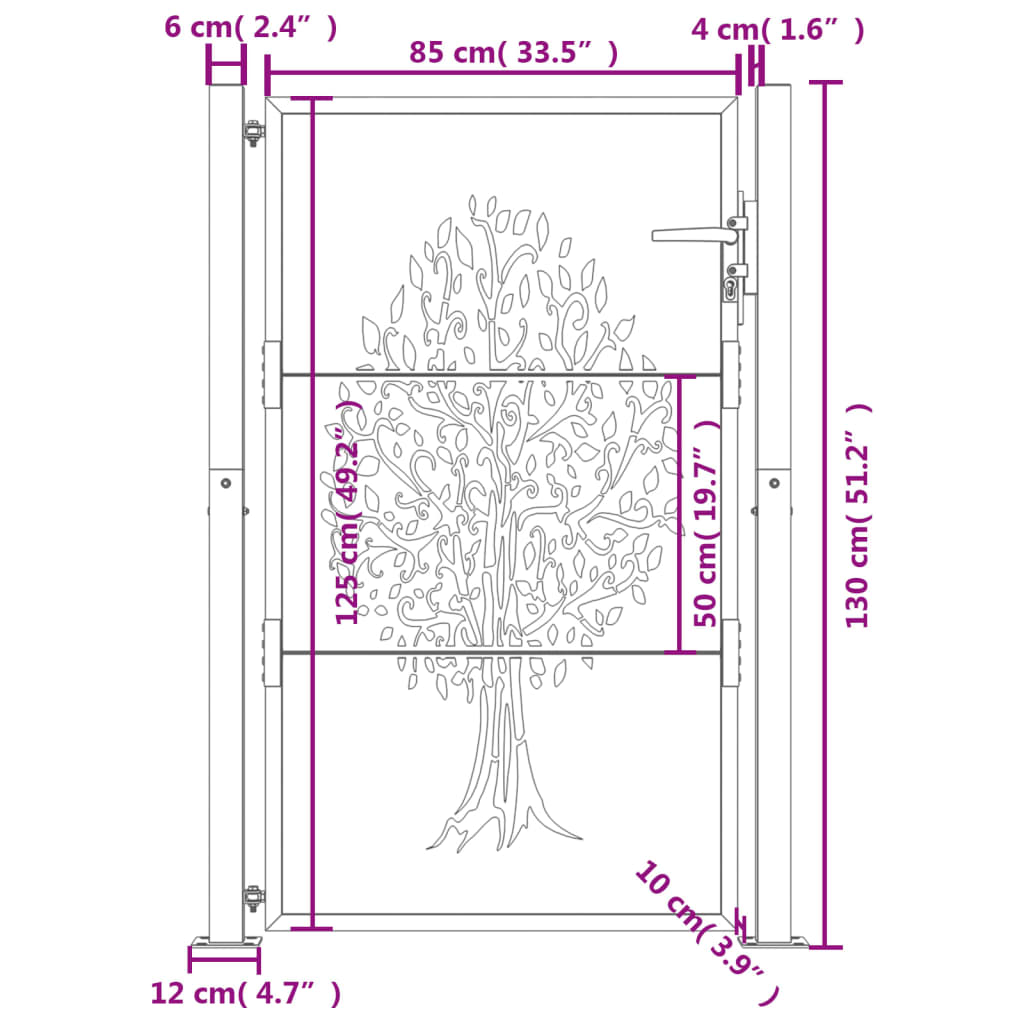 Cancello da giardino antracite 100x125 cm in acciaio con design ad albero | homemem39