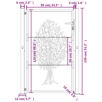 Cancello da giardino antracite 100x125 cm in acciaio con design ad albero | homemem39
