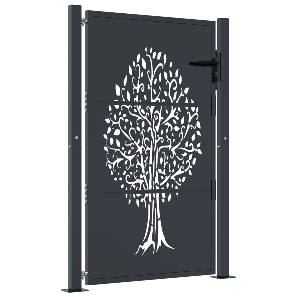 Cancello da giardino antracite 100x150 cm in acciaio con design ad albero | homemem39