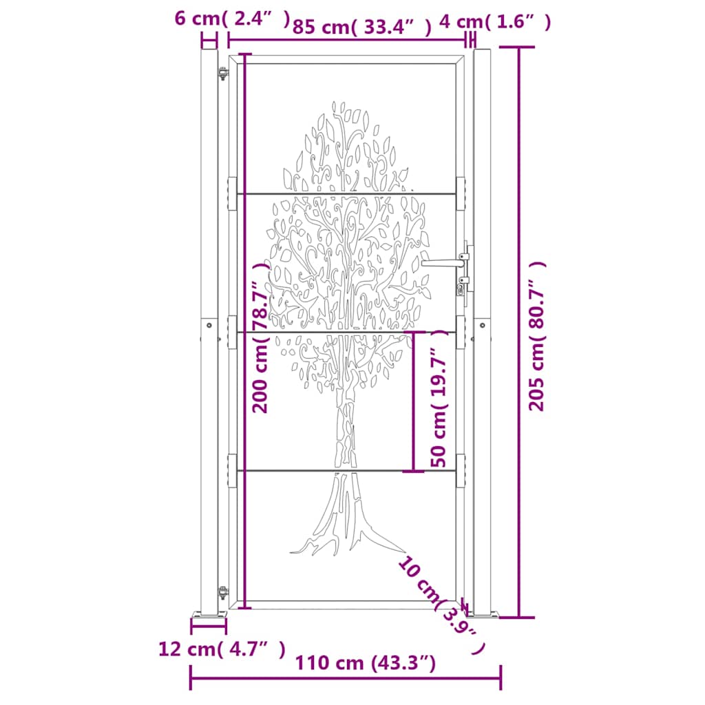 Cancello da giardino antracite 100x200 cm in acciaio con design ad albero | homemem39