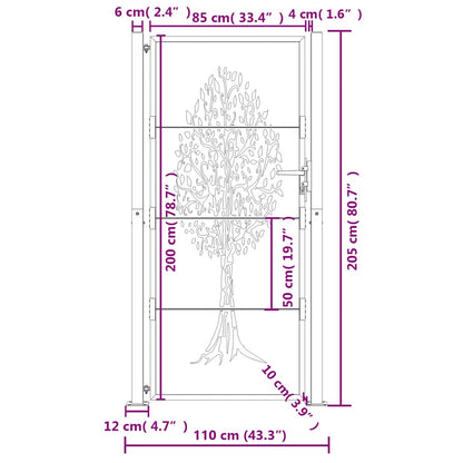 Cancello da giardino antracite 100x200 cm in acciaio con design ad albero | homemem39