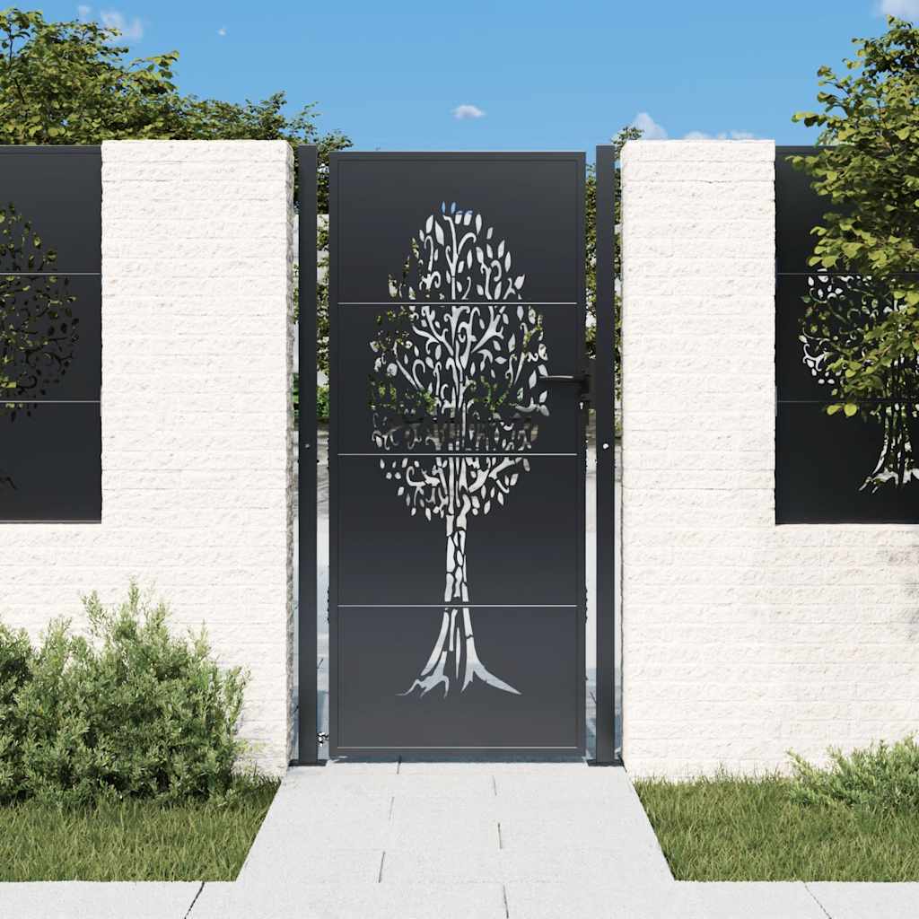 Cancello da giardino antracite 100x200 cm in acciaio con design ad albero | homemem39