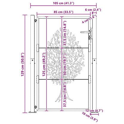 Cancello da giardino 100x125 cm in acciaio Corten con design ad albero | homemem39