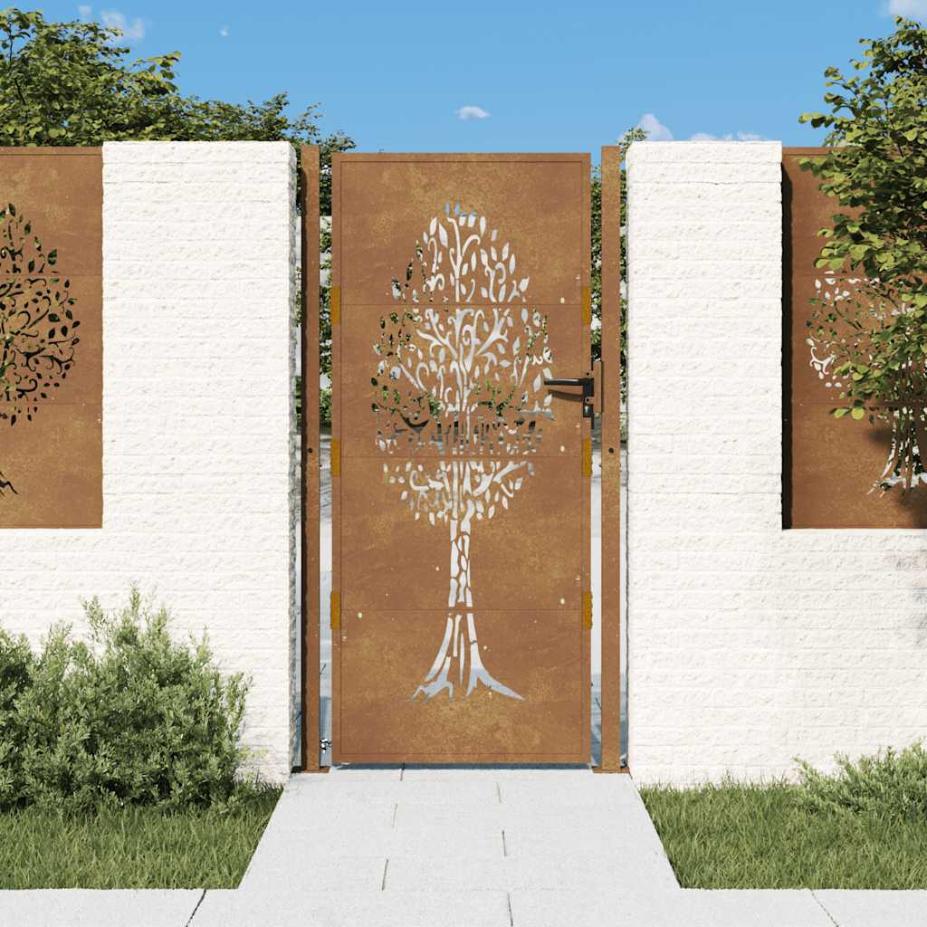 Cancello da giardino 100x200 cm in acciaio Corten con design ad albero | homemem39