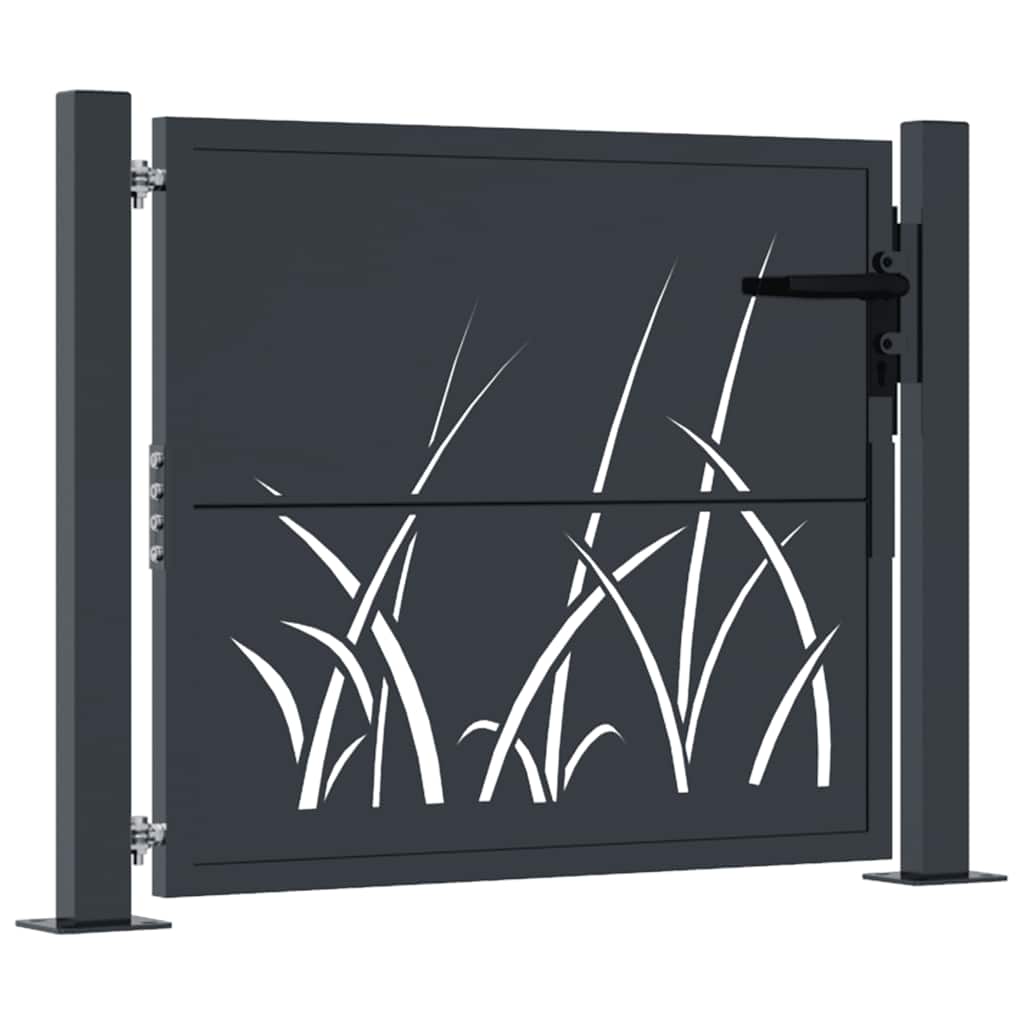 Cancello da giardino antracite 100x75 cm in acciaio design erba | homemem39