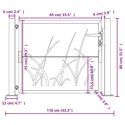 Cancello da giardino antracite 100x75 cm in acciaio design erba | homemem39