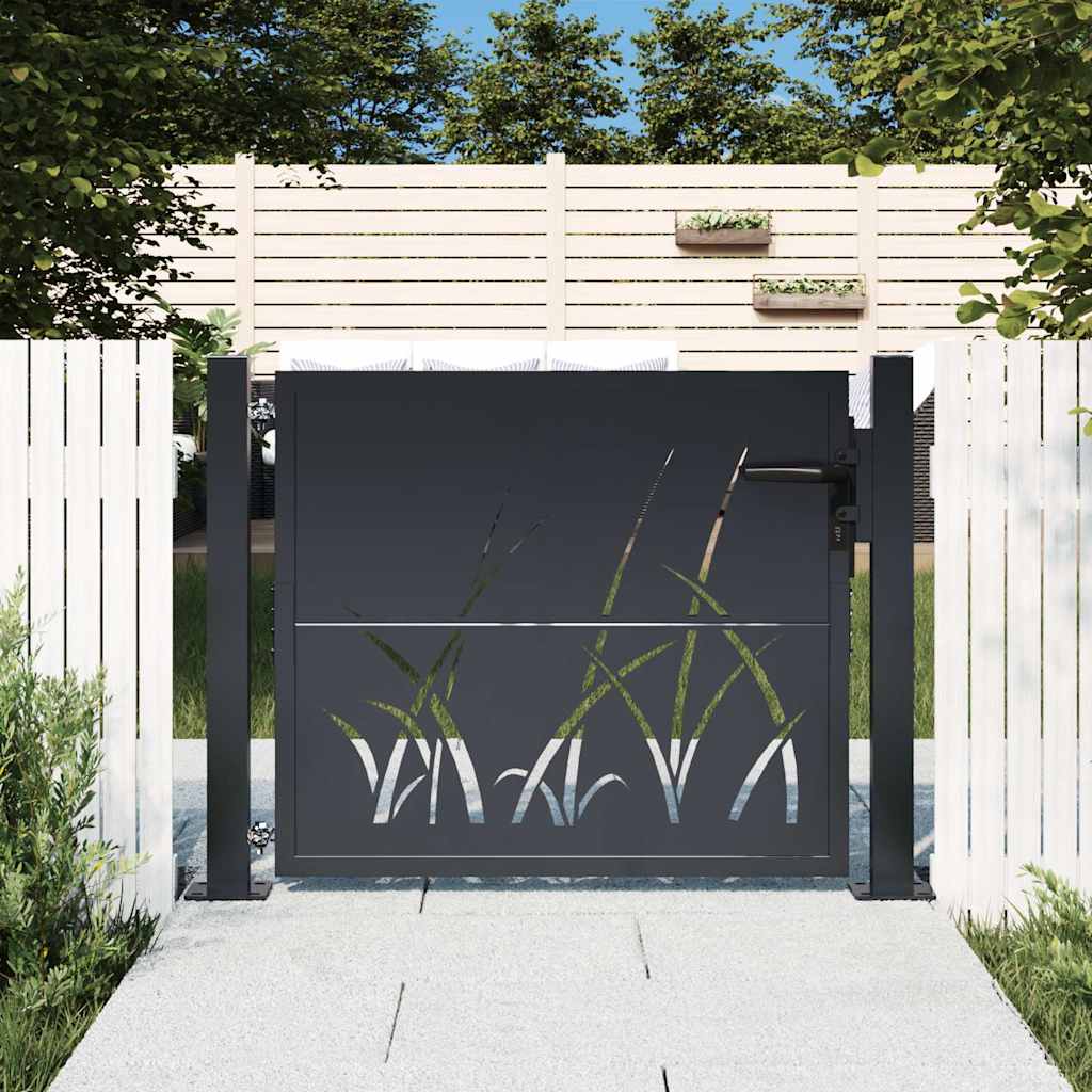 Cancello da giardino antracite 100x100 cm in acciaio design erba | homemem39