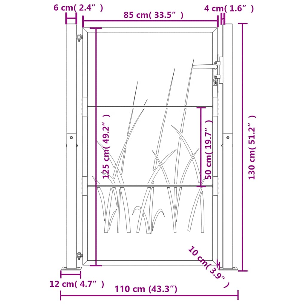 Cancello da giardino antracite 100x125 cm in acciaio design erba | homemem39