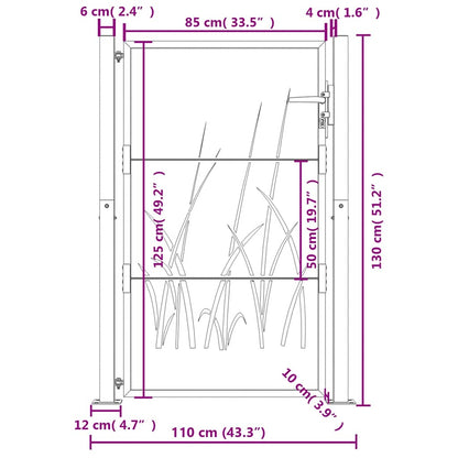 Cancello da giardino antracite 100x125 cm in acciaio design erba | homemem39