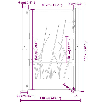 Cancello da giardino antracite 100x150 cm in acciaio design erba | homemem39