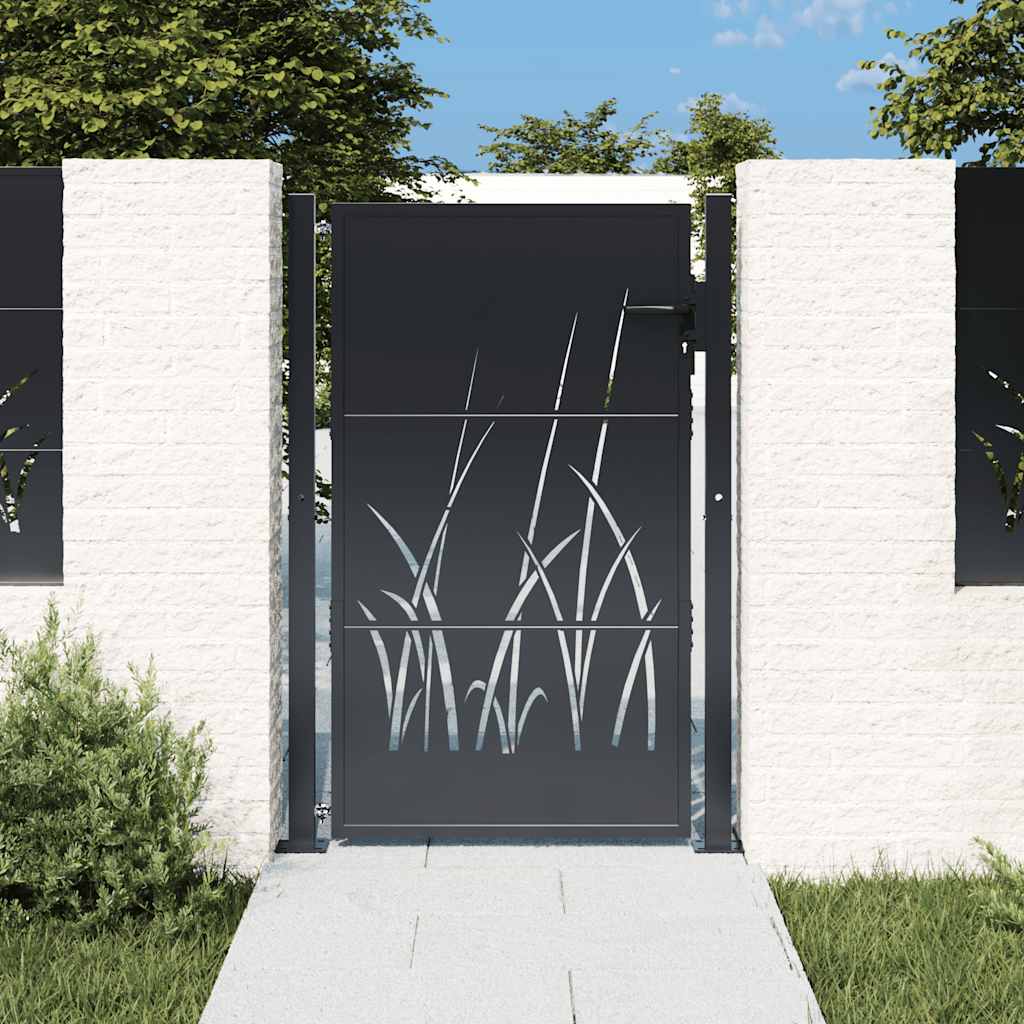 Cancello da giardino antracite 100x150 cm in acciaio design erba | homemem39