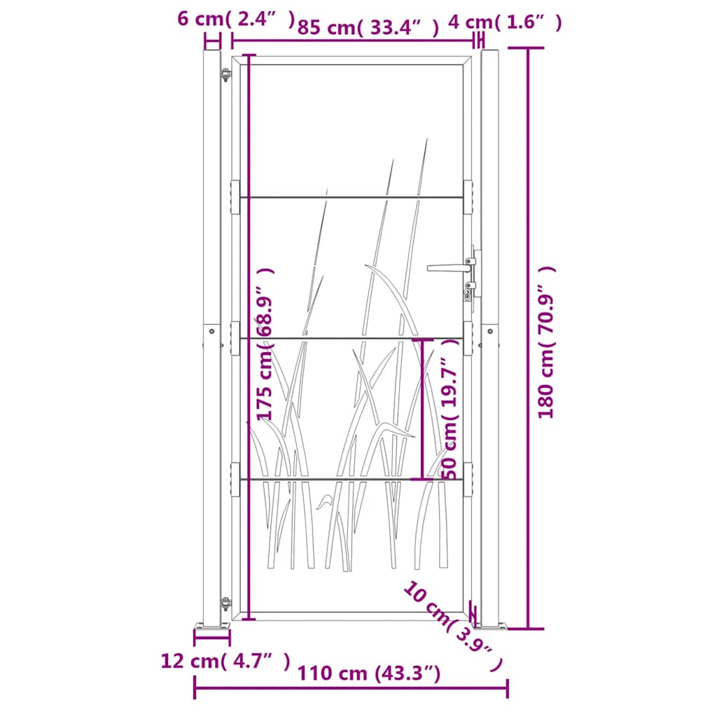 Cancello da giardino antracite 100x175 cm in acciaio design erba | homemem39