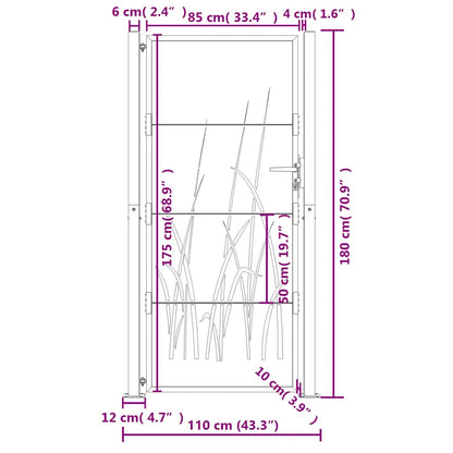 Cancello da giardino antracite 100x175 cm in acciaio design erba | homemem39
