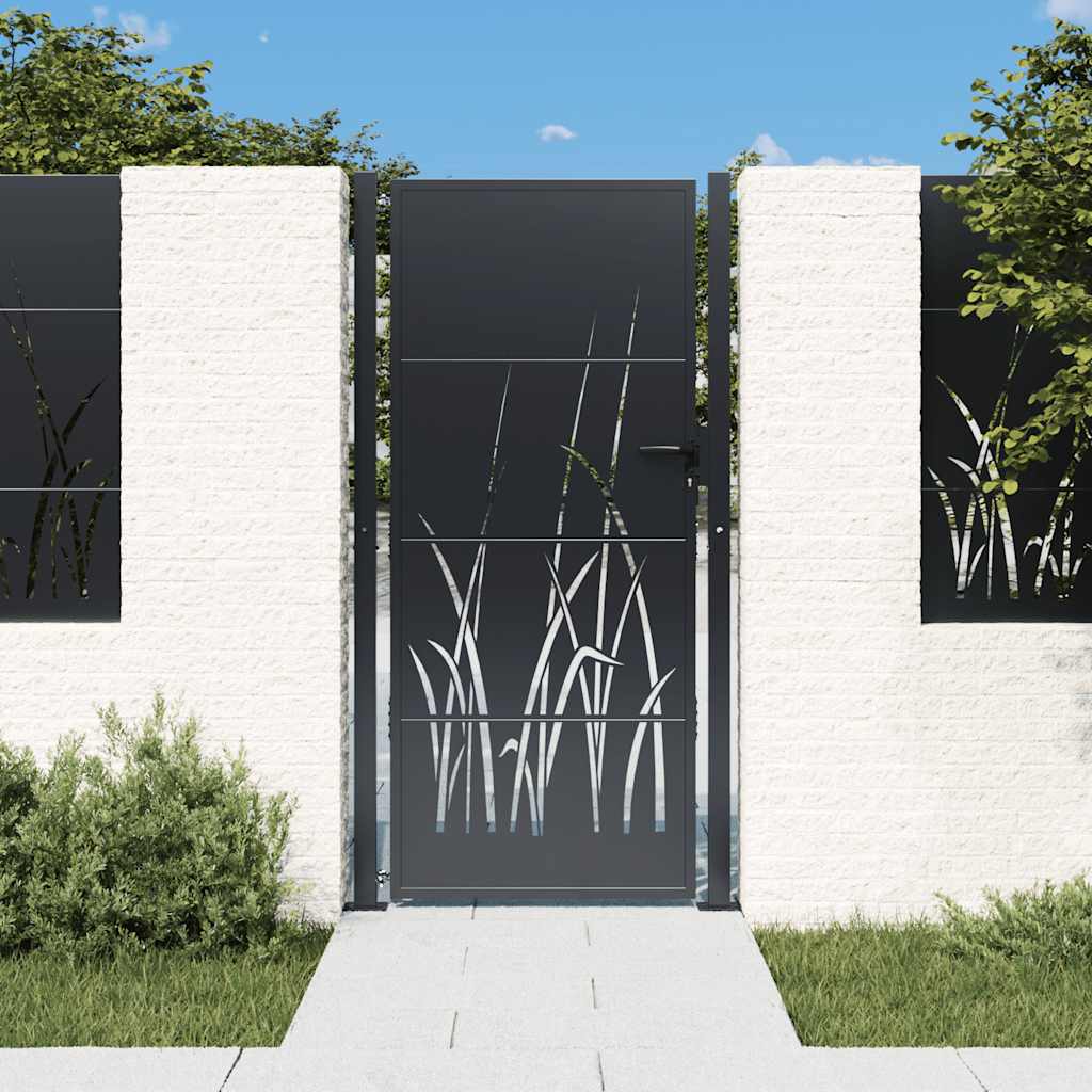 Cancello da giardino antracite 100x175 cm in acciaio design erba | homemem39
