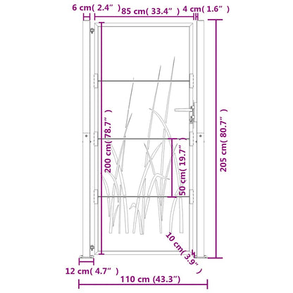 Cancello da giardino antracite 100x200 cm in acciaio design erba | homemem39