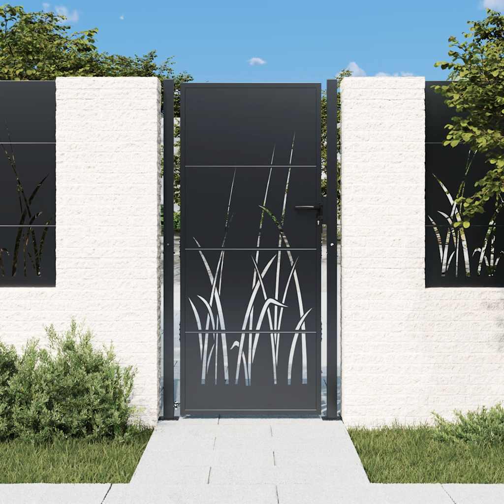 Cancello da giardino antracite 100x200 cm in acciaio design erba | homemem39