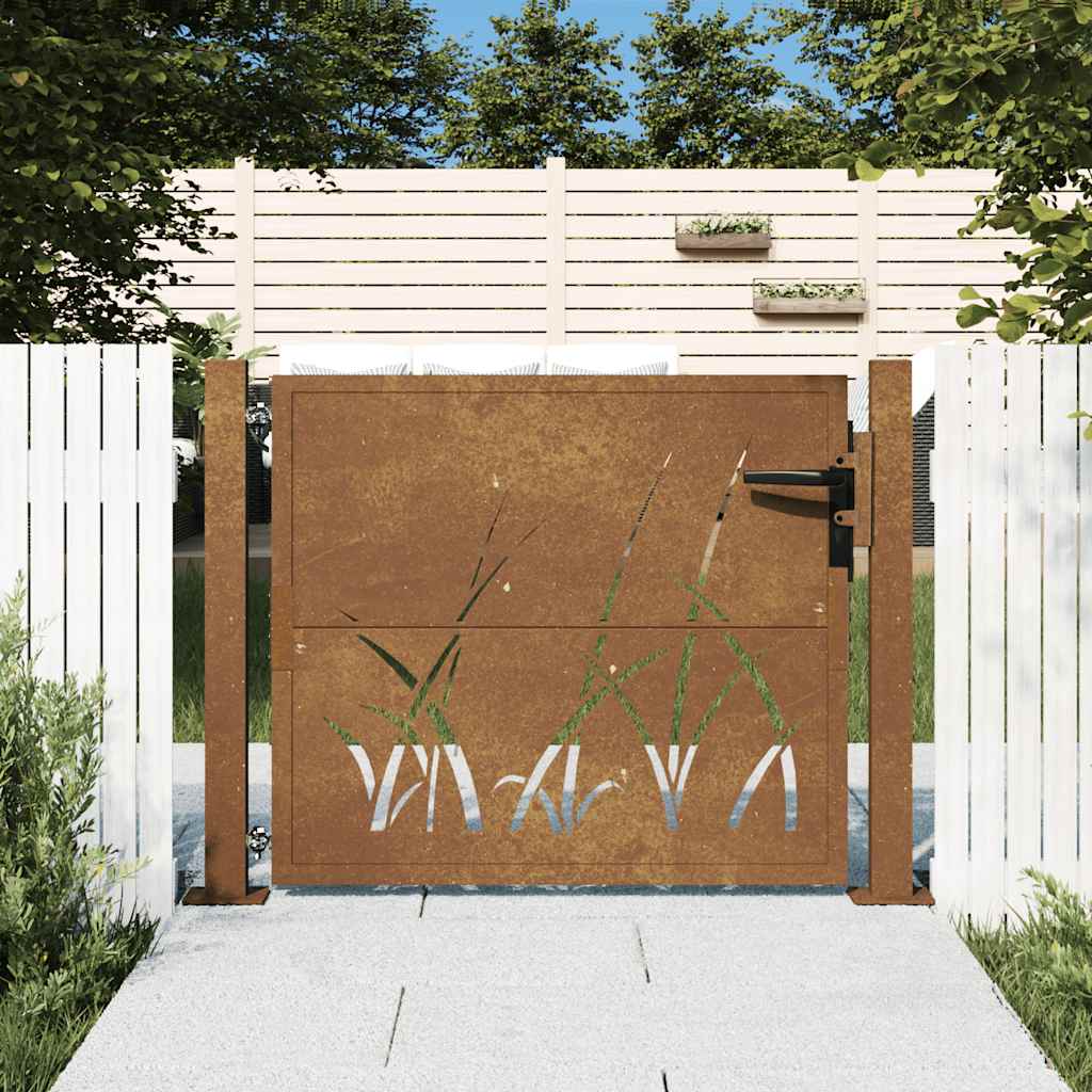 Cancello da giardino 100x75 cm in acciaio Corten con design erba | homemem39