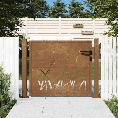 Cancello da giardino 100x75 cm in acciaio Corten con design erba | homemem39