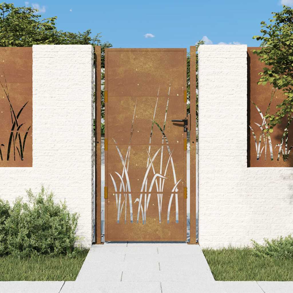 Cancello da giardino 100x175 cm in acciaio Corten con design erba | homemem39
