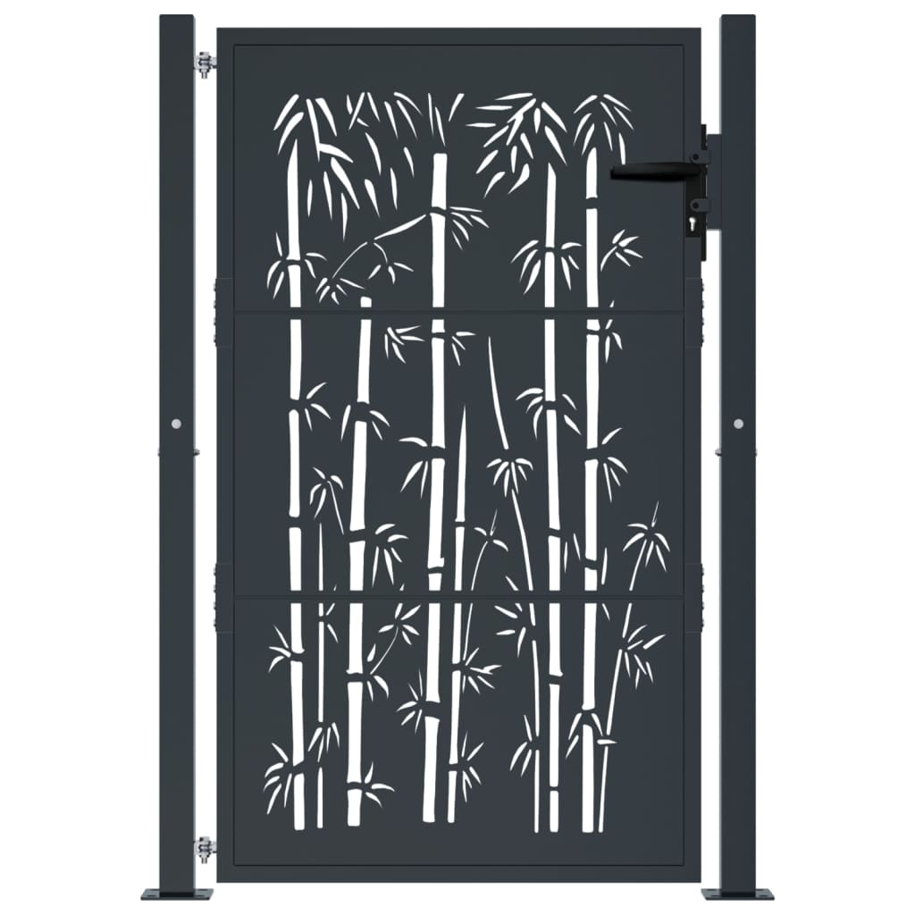 Cancello da giardino antracite 100x125 cm acciaio design bambù | homemem39