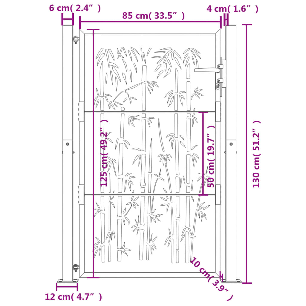 Cancello da giardino antracite 100x125 cm acciaio design bambù | homemem39