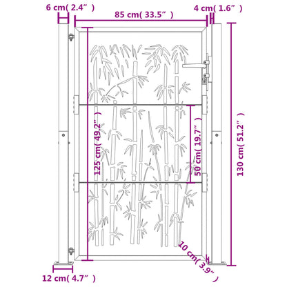 Cancello da giardino antracite 100x125 cm acciaio design bambù | homemem39