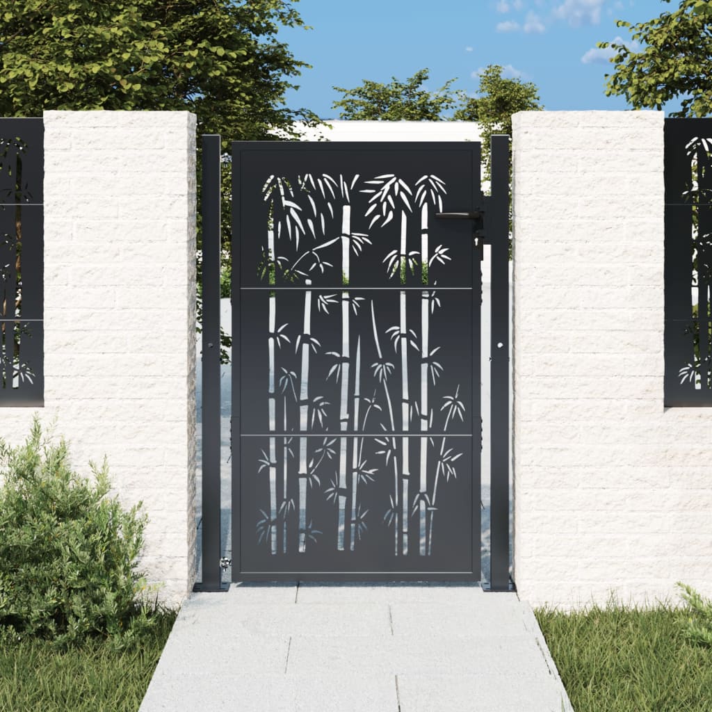 Cancello da giardino antracite 100x125 cm acciaio design bambù | homemem39