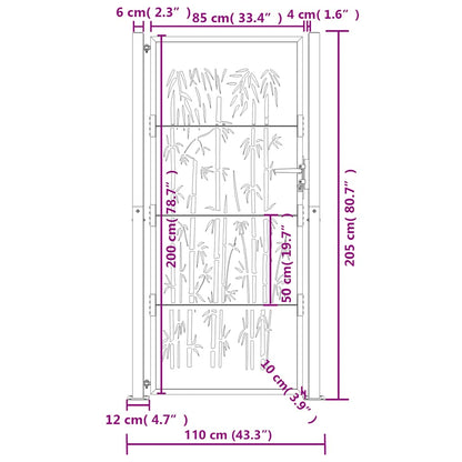 Cancello da giardino antracite 100x200 cm in acciaio e bambù | homemem39