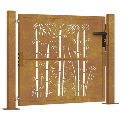 Cancello da giardino 100x75 cm in acciaio Corten e design in bambù | homemem39