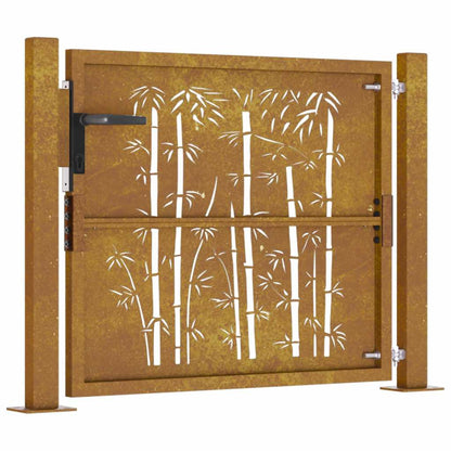 Cancello da giardino 100x75 cm in acciaio Corten e design in bambù | homemem39