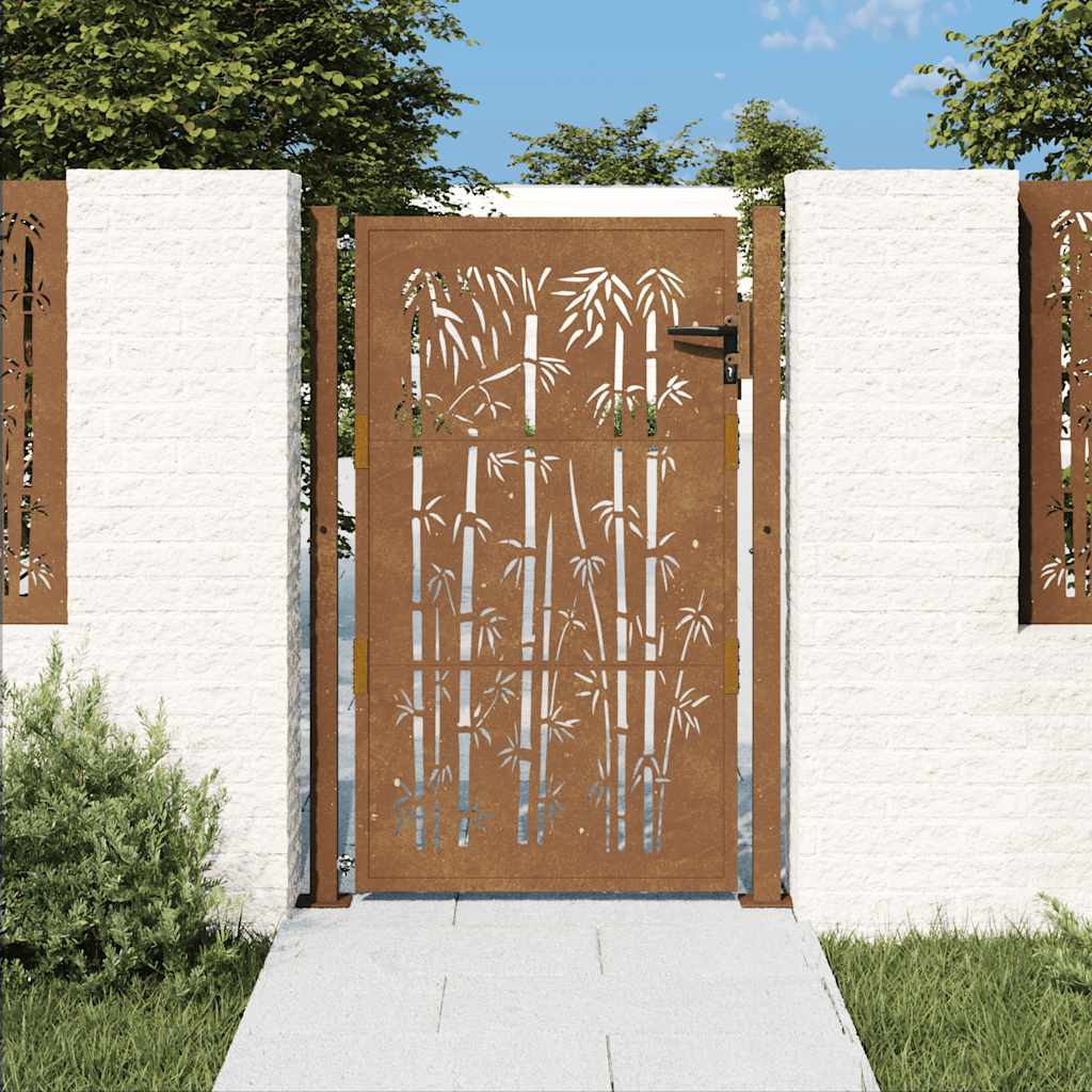 Cancello da giardino 100x125 cm in acciaio Corten e design in bambù | homemem39