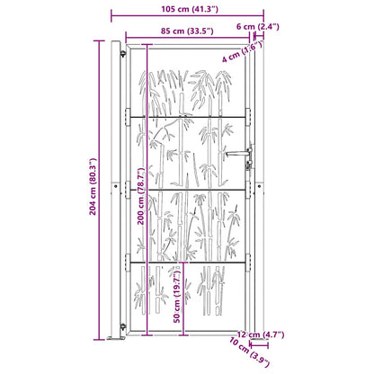 Cancello da giardino 100x200 cm in acciaio corten e design in bambù | homemem39