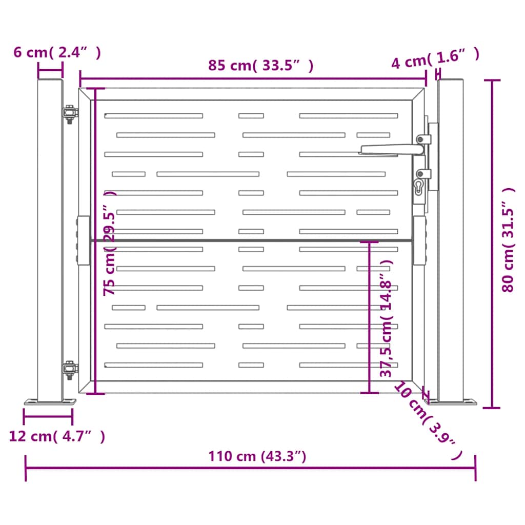 Cancello da giardino antracite 100x75 cm in acciaio design quadrato | homemem39