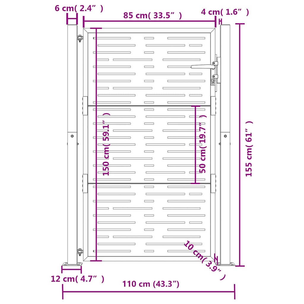 Cancello da giardino antracite 100x150 cm in acciaio design quadrato | homemem39
