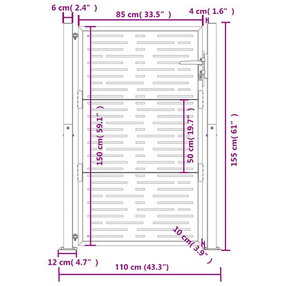 Cancello da giardino antracite 100x150 cm in acciaio design quadrato | homemem39