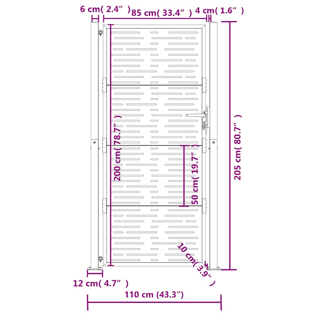 Cancello da giardino antracite 100x200 cm in acciaio design quadrato | homemem39