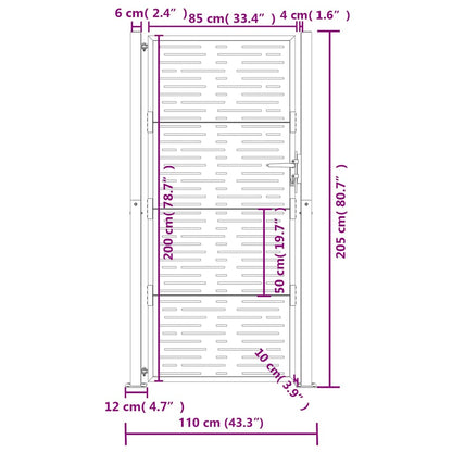 Cancello da giardino antracite 100x200 cm in acciaio design quadrato | homemem39