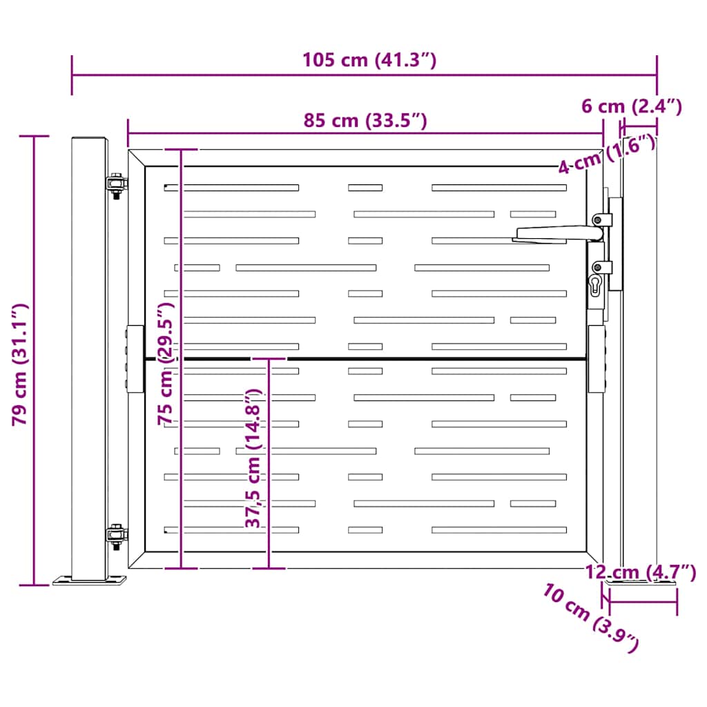 Cancello da giardino 100x75 cm in acciaio Corten design quadrato | homemem39