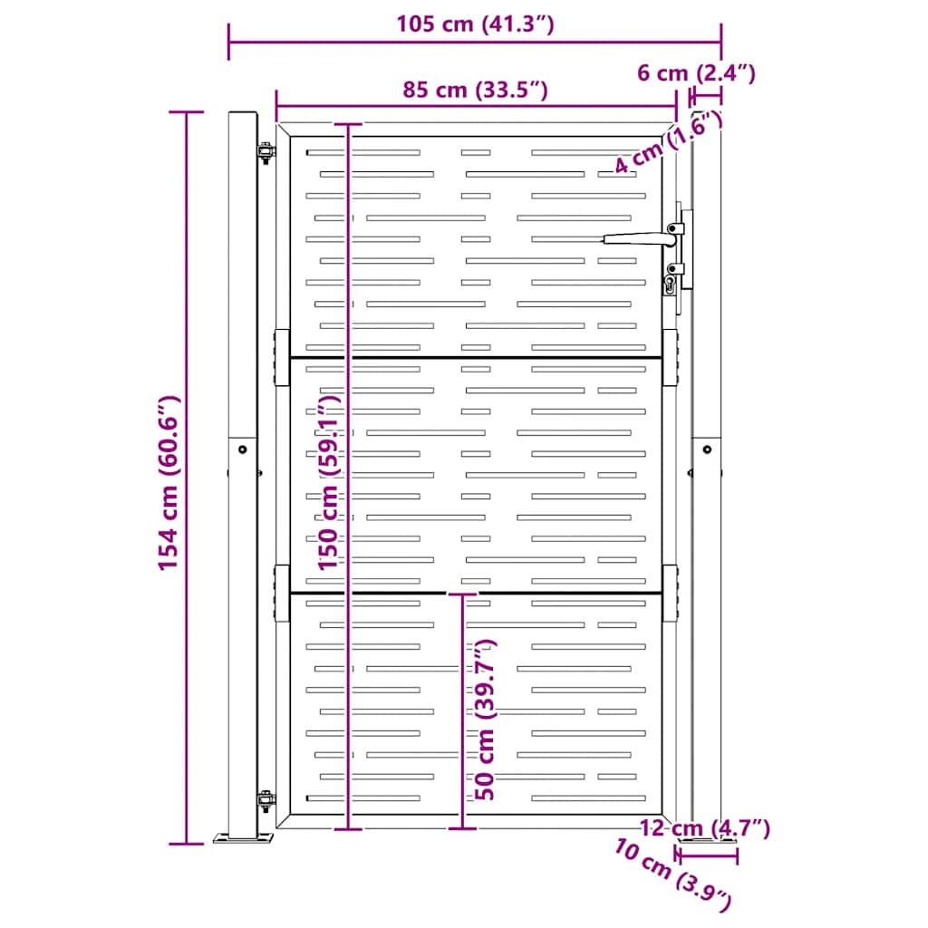 Cancello da giardino 100x150 cm in acciaio Corten design quadrato | homemem39