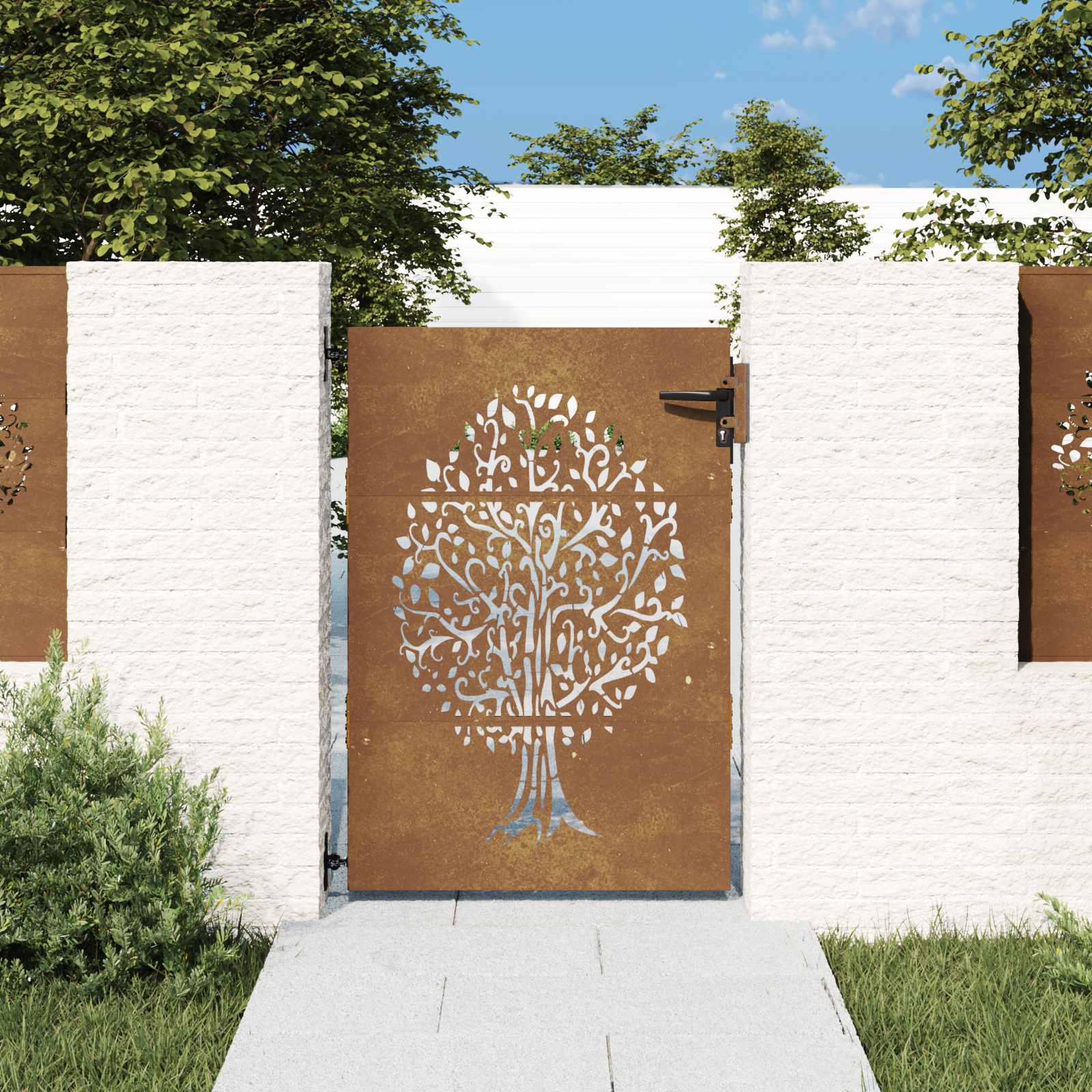 Cancello da giardino 85x150 cm in acciaio Corten con design ad albero | homemem39