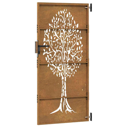 Cancello da giardino 85x175 cm in acciaio Corten con design ad albero | homemem39