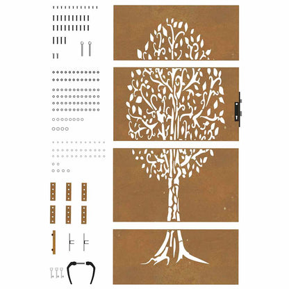 Cancello da giardino 85x175 cm in acciaio Corten con design ad albero | homemem39
