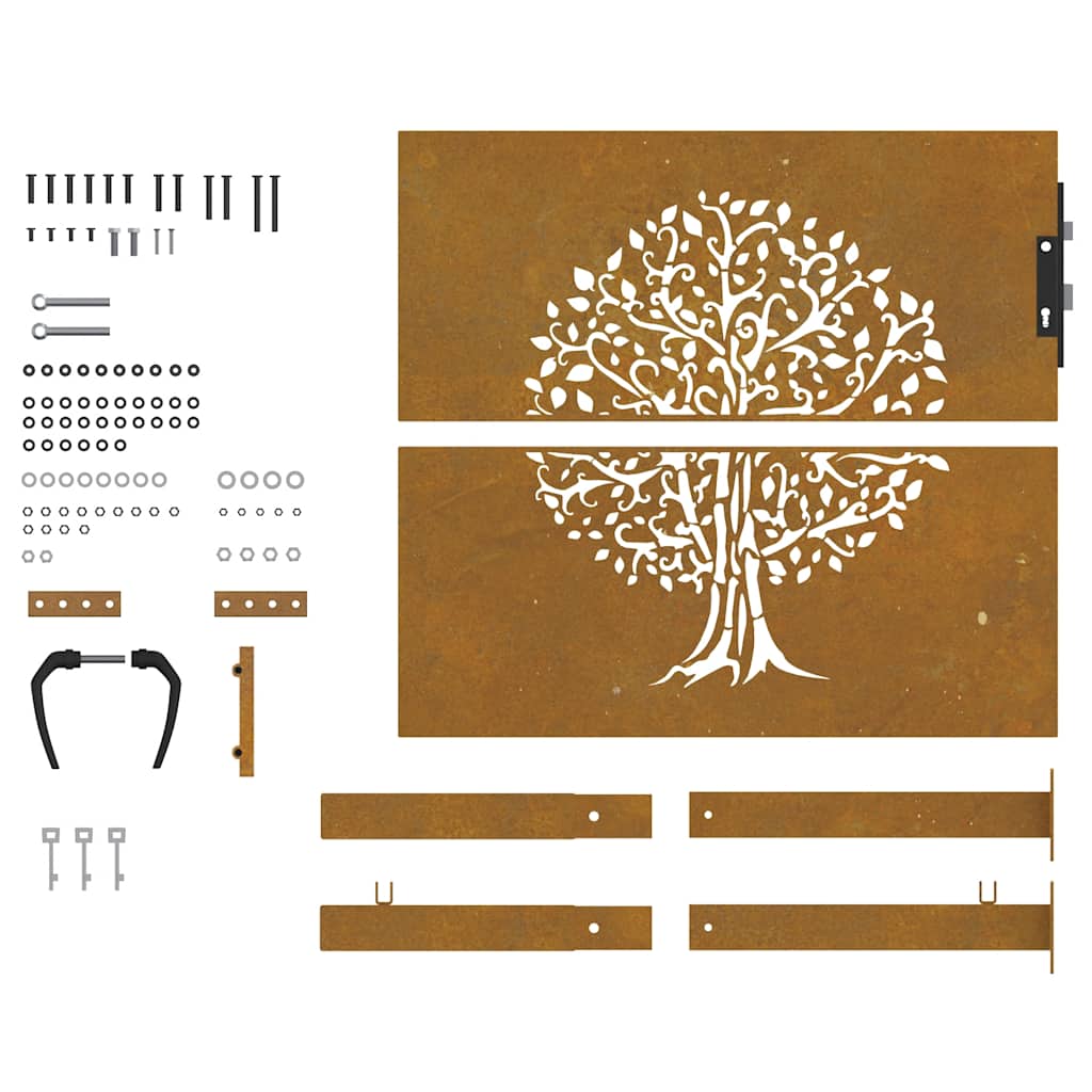Cancello da giardino 100x100 cm in acciaio Corten con design ad albero | homemem39
