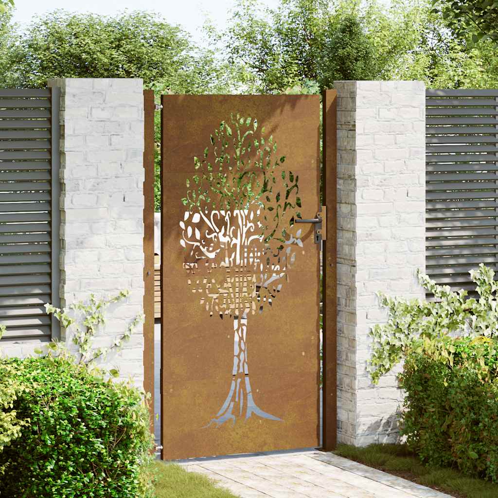 Cancello da giardino 100x175 cm in acciaio Corten con design ad albero | homemem39