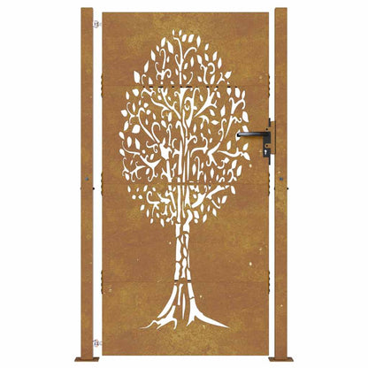 Cancello da giardino 100x175 cm in acciaio Corten con design ad albero | homemem39
