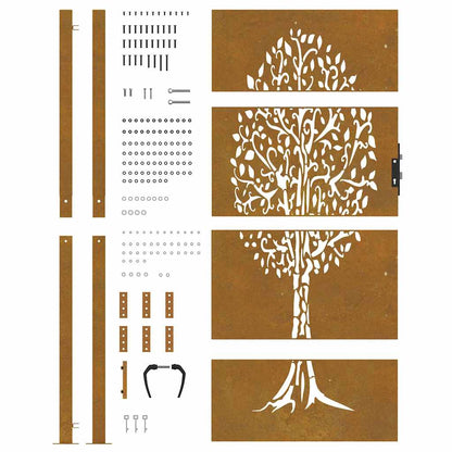 Cancello da giardino 100x175 cm in acciaio Corten con design ad albero | homemem39